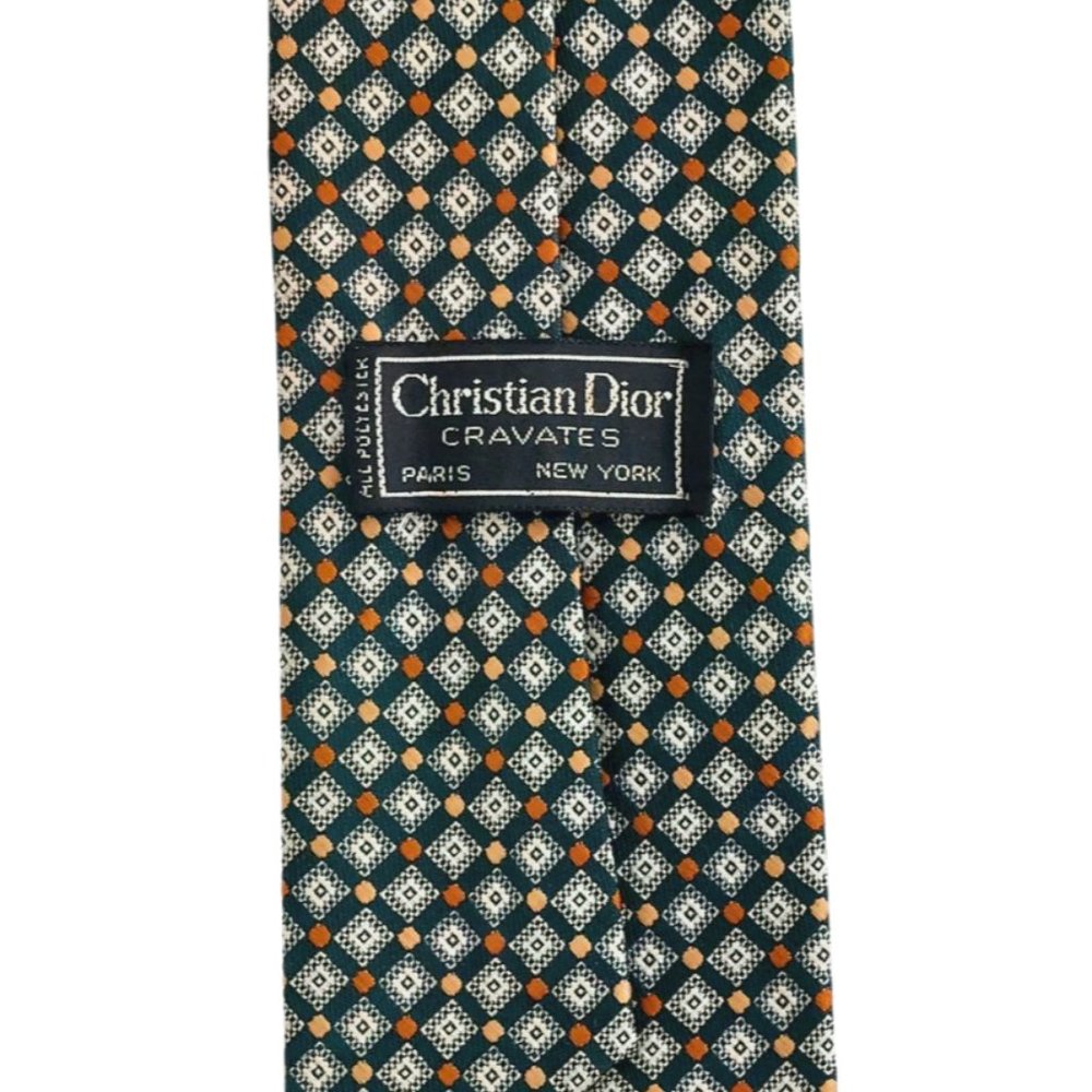 Christian Dior Green All Over Geometric Print Neck Tie